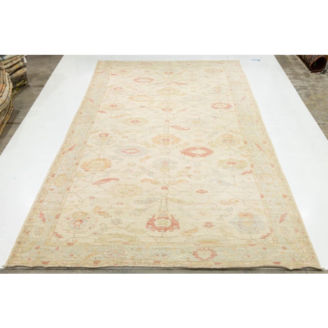 Modern Oushak Style Hand-Knotted Wool Rug Muted Pastel Floral Transitional 12x24 For Sale - Image 4 of 11