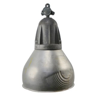 Vintage French Industrial Grey Metal Pendant Lamp from Mazda For Sale