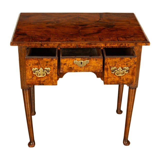 Wood Antique Irish 18th Century Burl Walnut George I Lowboy Dressing Table Desk 1720 For Sale - Image 7 of 12
