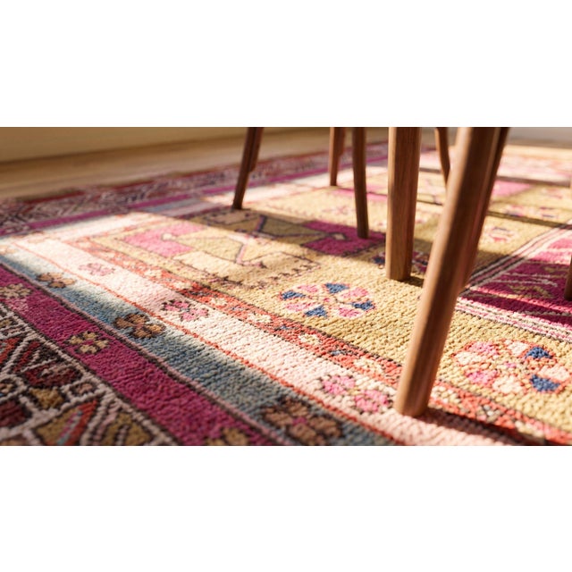 Mid 19th Century 1850s Green Pink Medallion Antique Turkish Anatolian Melas Prayer Rug 4 X 6' Knotted Wool Carpet For Sale - Image 5 of 7