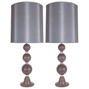 Modernist Hand Blown Murano Lavender Glass Table Lamps - a Pair