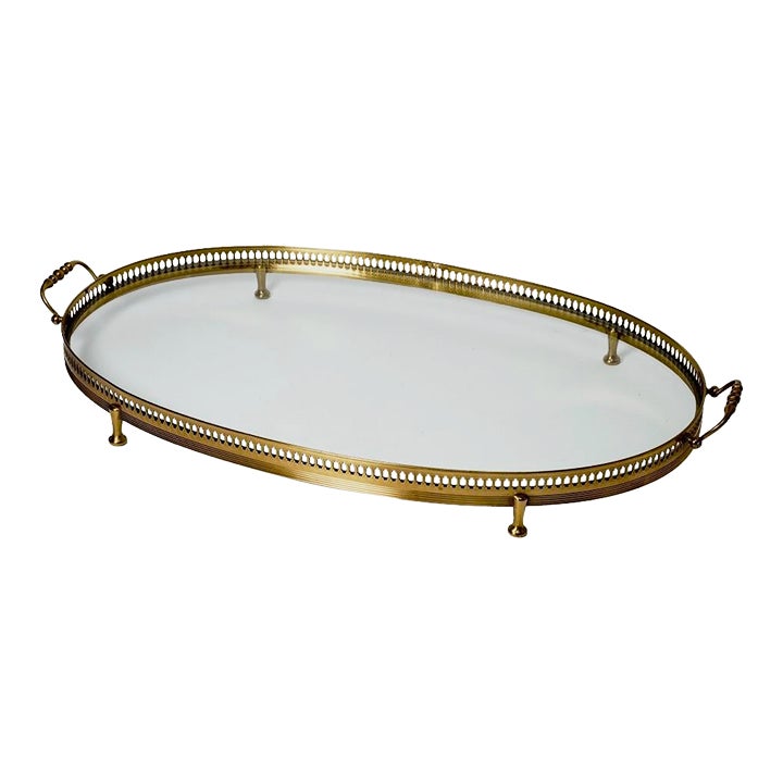 1970s French Large Brass Reticulated Gallery Serving Tray, Attributed to Maison Jansen Chairish