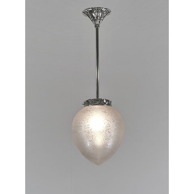 Silver French Art Deco Lantern Daum & Jamain Atr. - Pendant 1930 France For Sale - Image 8 of 13