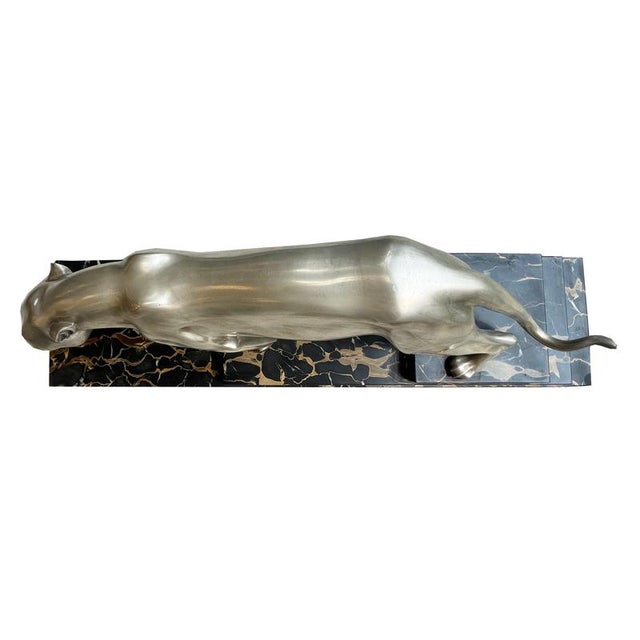H.Moulins, Art Deco Panther, Silver-Plated Bronze on Marble Base For Sale - Image 14 of 17
