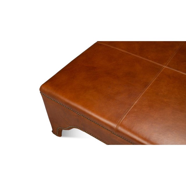 Square Brown Leather Cocktail Ottoman For Sale In Raleigh - Image 6 of 12