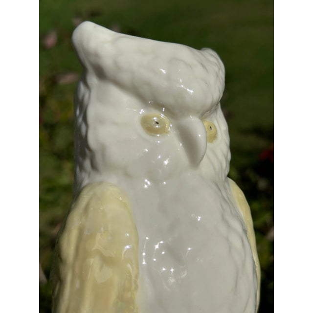 Ceramic Belleek Owl Vase, Irish Porcelain, 8-1/4", 6th Mark (1965–1980), Cream With Yellow Pearl Accents For Sale - Image 7 of 10