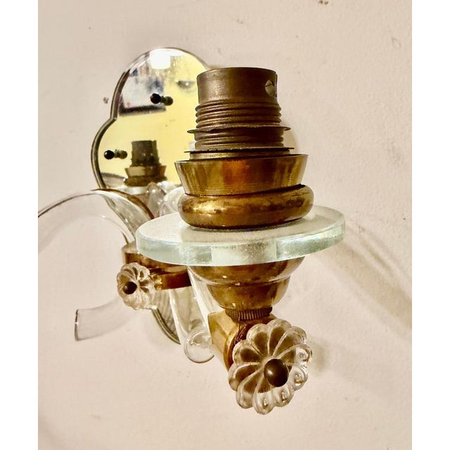 Art Deco French Crystal & Mirror Wall Sconces form Maison Baguès, Paris, 1945, Set of 2 For Sale - Image 8 of 9