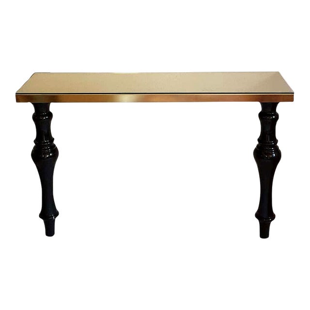 1980s Large Marble & Brass Console Table Italy For Sale