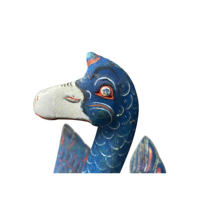 Blue Balinese Carved and Painted Ducks from John Volk's Estate - a Pair For Sale - Image 8 of 11