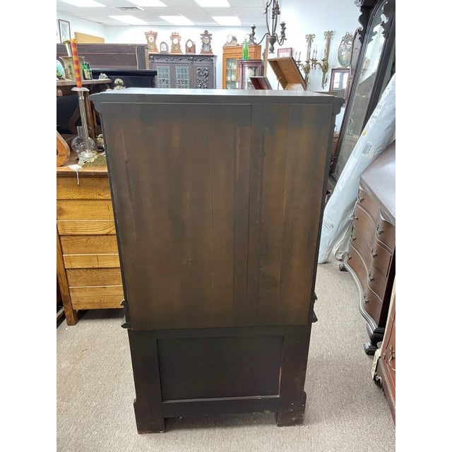 Antique 1920's Hand Carved Walnut Bar Cabinet, Jacobean Revival, Refinished For Sale - Image 9 of 10