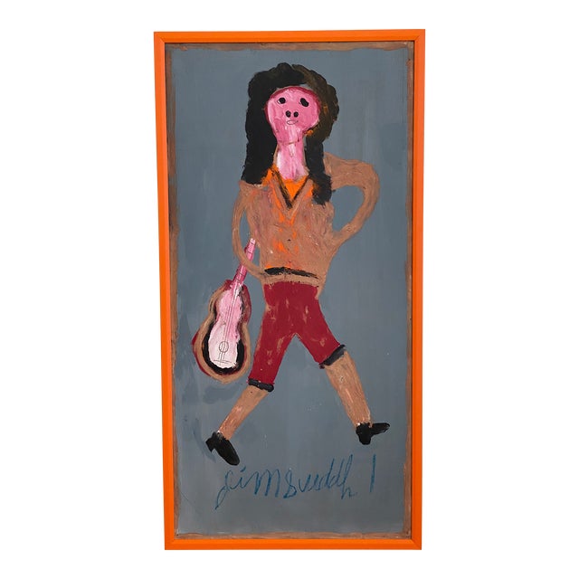 1990s Jimmy Lee Sudduth Painting “Farmers Kid” Self Taught Art Vintage, Framed For Sale
