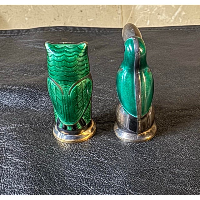 1950s Mid-Century Modern David Andersen Norwegian Sterling Silver & Enamel Owl&bird Salt and Pepper Shakers, Pair For Sale - Image 11 of 12