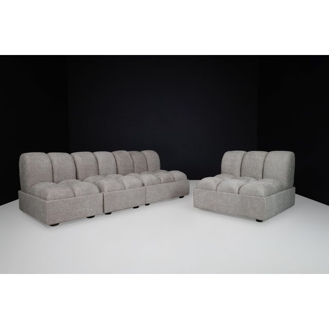 Lounge chairs or sectional sofa were made and designed in Italy circa 1970. This design is characterized by re-upholstered...