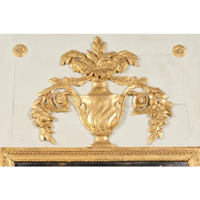 1775 French Transition Period Painted and Gilt Trumeau Mirror with Carved Urn For Sale - Image 10 of 13