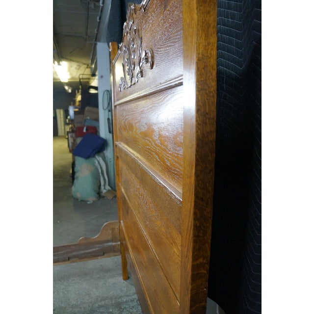 Antique 19th C. American Victorian Carved Golden Oak Paneled High Back Bed Frame For Sale - Image 16 of 18