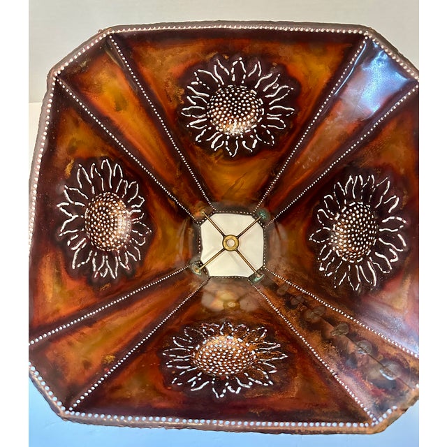 Bernard Collin Signed Handcrafted Pierced Copper Sunflower Table Lamp For Sale - Image 9 of 15