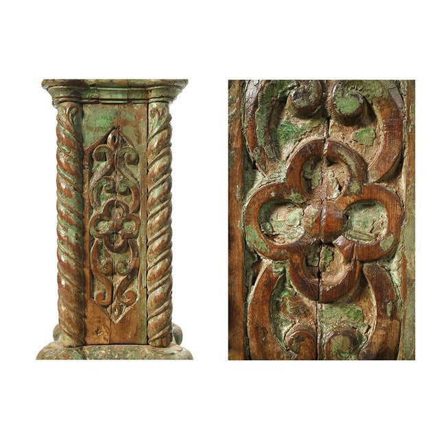 Stone Column and Carved and Patinated Wood For Sale - Image 3 of 8