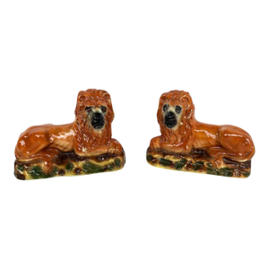 Staffordshire Lions With Glass Eyes