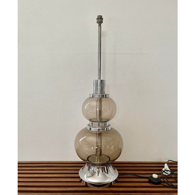 Chrome 1970s Smoked Glass and Chrome Lamp, Italy For Sale - Image 8 of 8