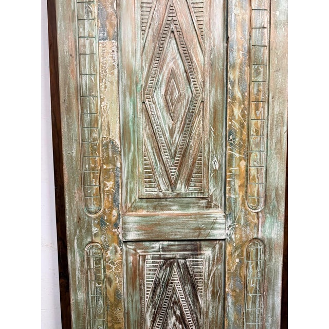 Bring timeless character into your home with this antique green carved door, beautifully handcrafted from reclaimed wood...