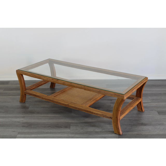 Vintage Pencil Reed Two Tiered Coffee Table For Sale - Image 4 of 11