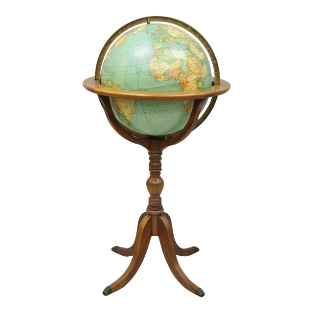 Vintage Round Mcnally Terrestrial 16 Lighted Floor Globe Floor