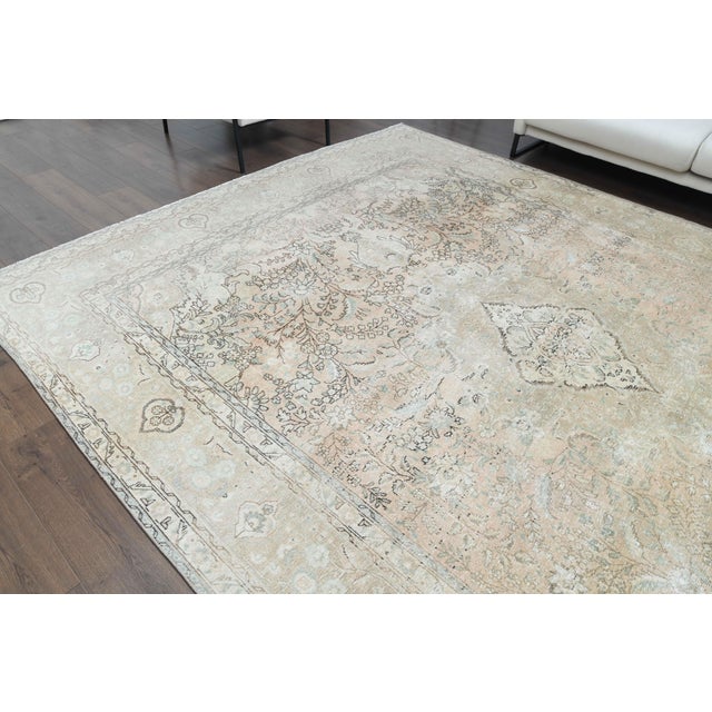1970s Vintage Persian Handmade Wool Cotton Beige Area Rug For Sale In San Francisco - Image 6 of 11