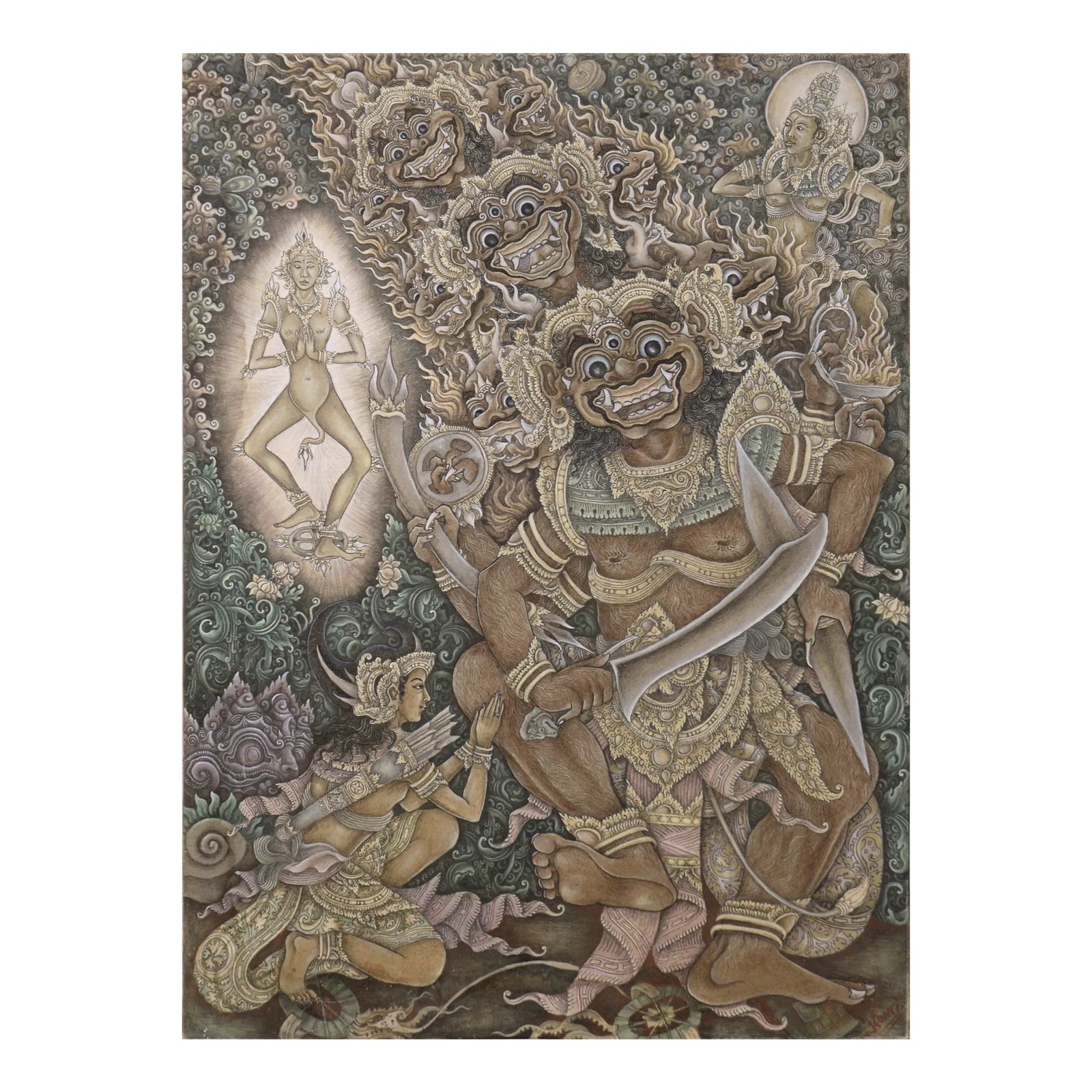 The Goddess Kali Appears to a Hunter Balinese Ubud Painting Mask