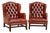 Pair of 20th Century Danish Oxblood Leather Chesterfield Wingback Club Chairs For Sale