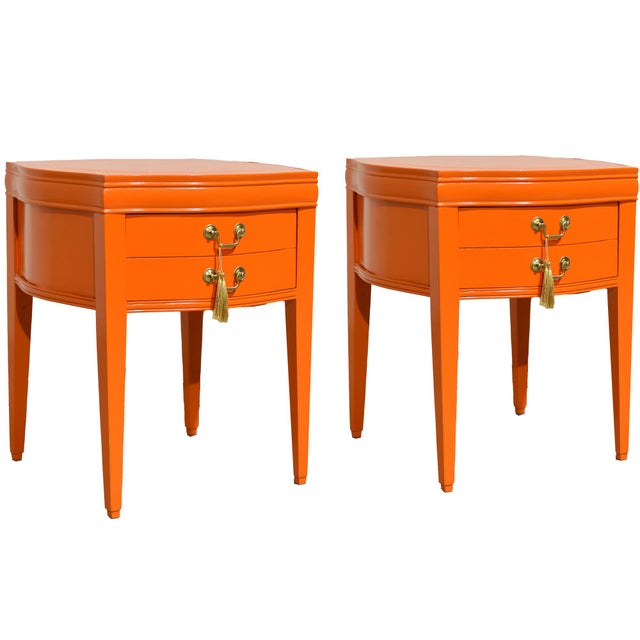 Mid Century Round Side Tables in Orange Newly Painted - A Pair For Sale - Image 12 of 12