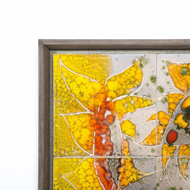 1970s 1970s Modernist Ceramic Tile Wall Plaque of Sunflowers Signed Gilbert Valentin For Sale - Image 5 of 13