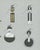 Original jewelry design sheet featuring four geometric drop-earring concepts in black, white and gold. Hand-drawn in...