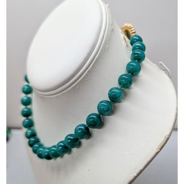 Vintage 1960s Signed Joseph Mazer Faux-Jade Beaded Necklace For Sale - Image 4 of 6