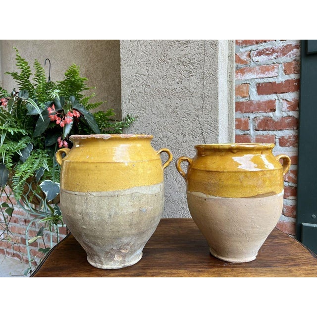 19th century PAIR Set 2 French Confit Pot Yellow Glazed Pottery Provincial. Direct from France, this is for two antique...