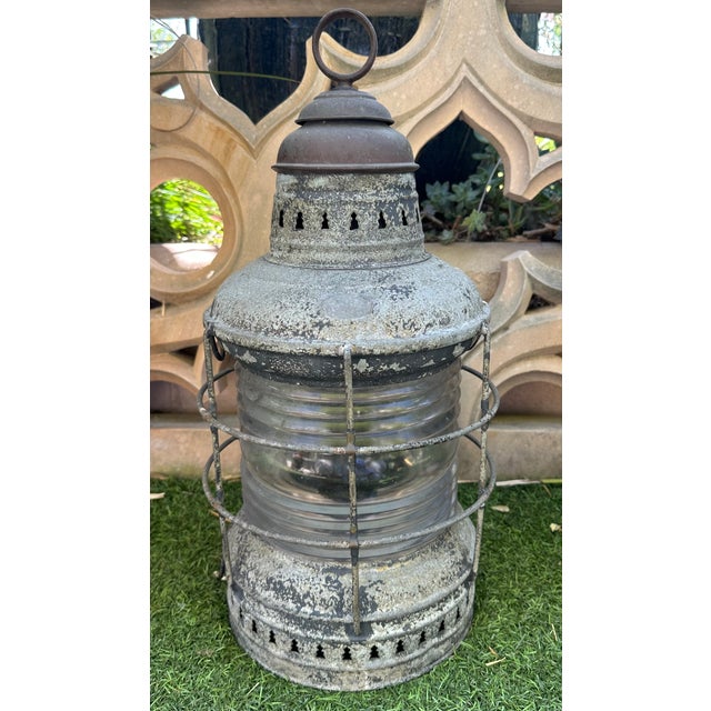 Gray Vintage Pair Perko Galvanized Steel Uss Missouri Battleship Anchor Lights – Clear Lens – Circa 1940 For Sale - Image 8 of 12