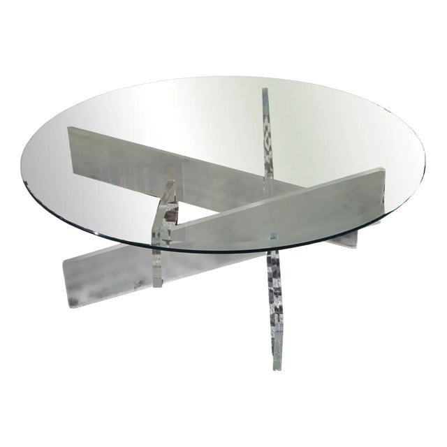 Glass Living Room Table with Acrylic Glass Base For Sale