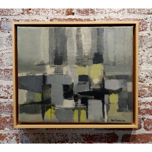 Robert Aaron Frame -1960 Abstract Shades of Yellow & Gray - Oil Painting For Sale - Image 9 of 9