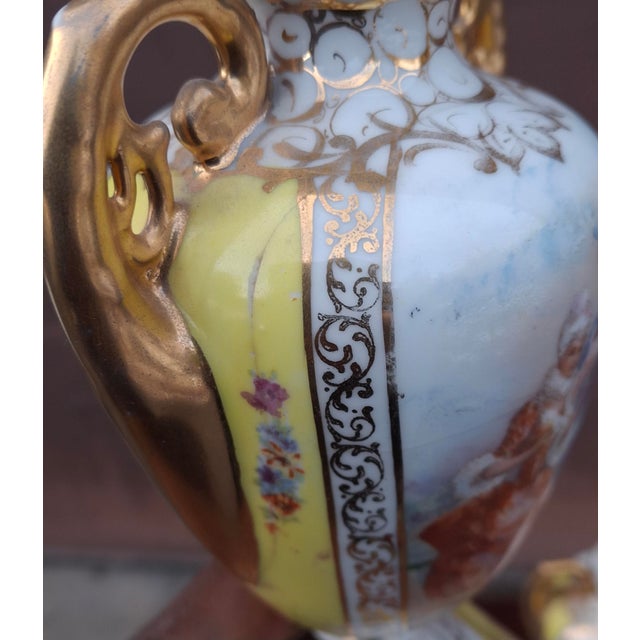 Pair Hand Painted Royal Vienna Porcelain Two-Handle Vases , Circa 1880s For Sale In Washington DC - Image 6 of 8