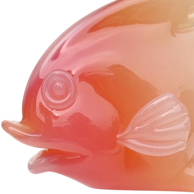 Beautiful vintage Murano hand blown opalescent orange and white Italian art glass fish sculpture / paperweight. The piece...