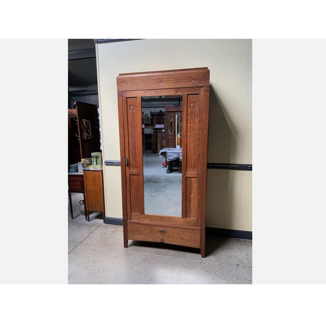 Brown Antique Art Nouveau Linen Wardrobe, 1910 For Sale - Image 8 of 8
