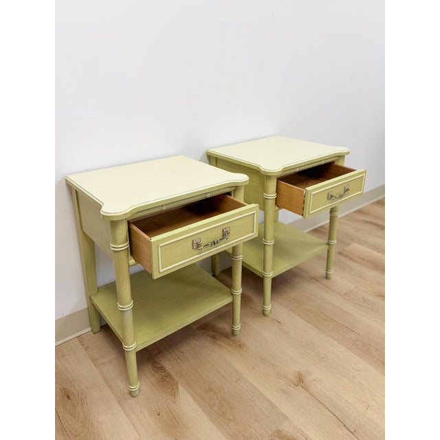 Mid 20th Century Henry Link Bali Hai Green Faux Bamboo Pair of Nightstands Hollywood Regency For Sale In Tampa - Image 6 of 16