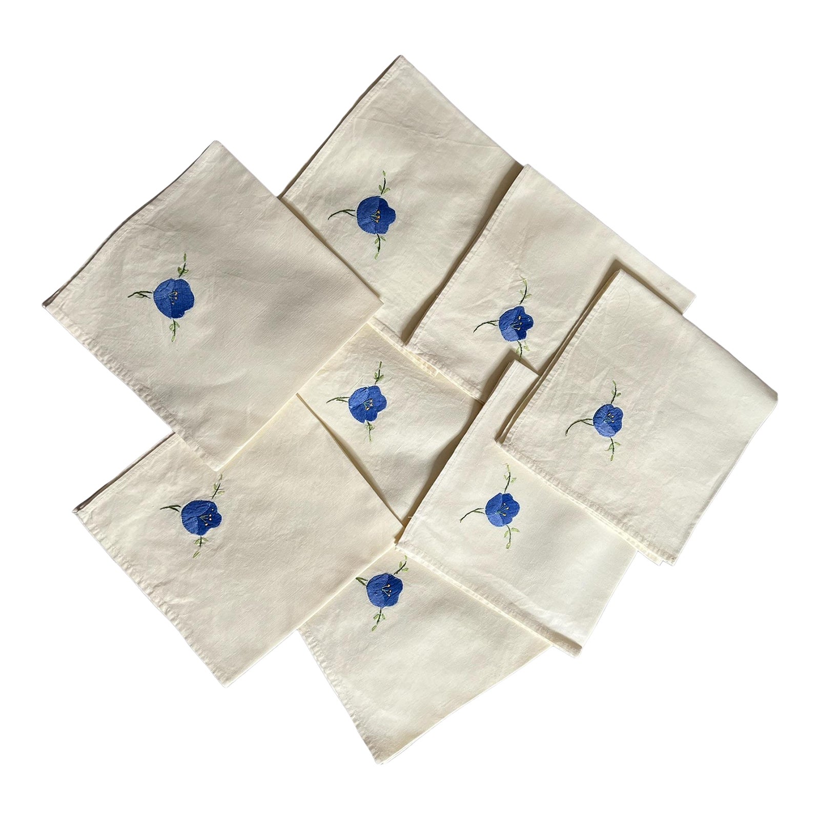 Vintage 1950s Set of 8 Linen Appliqued Dinner Napkins Chairish