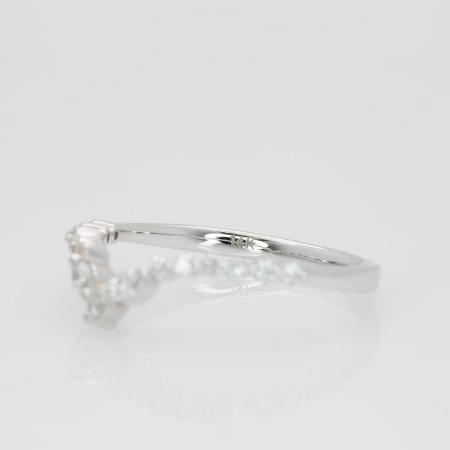 Silver Curved Chevron Diamond Band: Solid 14k Gold, Marquise & Round Wedding Ring, Size 6.75 For Sale - Image 8 of 8