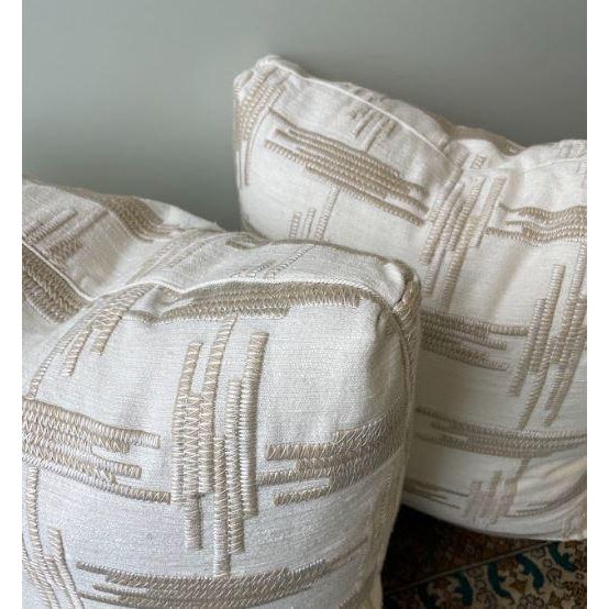Double-sided Elitis Embroidered Neutral Pillows French Corner Welted Hidden Zipper Down Inserts Included