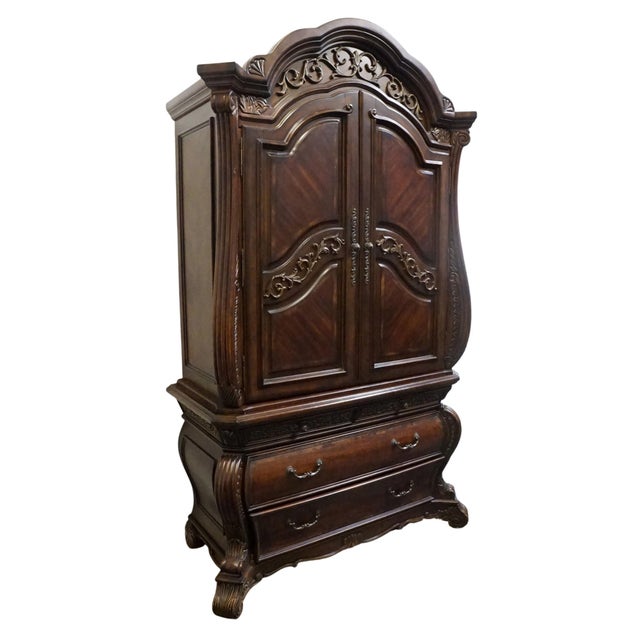 Baroque Aico Michael Amini Romanza Collection Old World Baroque 54" Bombe Media Armoire - Deep Claret Finish 74080 For Sale - Image 3 of 14