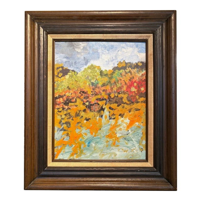 Vintage Impressionistic, Landscape Oil, Painting on Board in Vintage Wood Frame For Sale