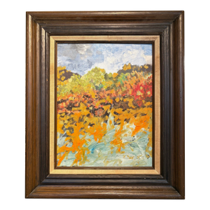 Vintage Impressionistic, Landscape Oil, Painting on Board in Vintage Wood Frame
