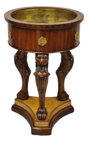 Late 20th Century Maitland Smith Regency Style Mahogany Carved Lion Leather Base Cellarete Planter