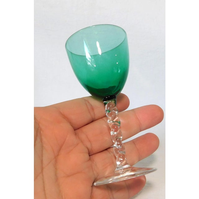 1980s Vintage Multi-Colored Twisted Stem Pedestal Cordial Shot Liquor Glasses - Set of 6 For Sale - Image 5 of 7