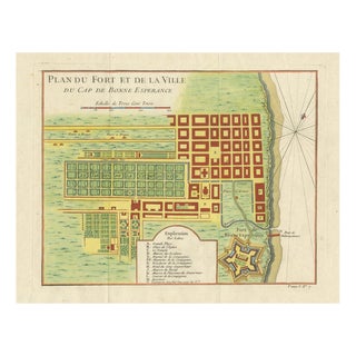 French Map of Cape of Good, Hope Fort and City Plan, 1765 For Sale